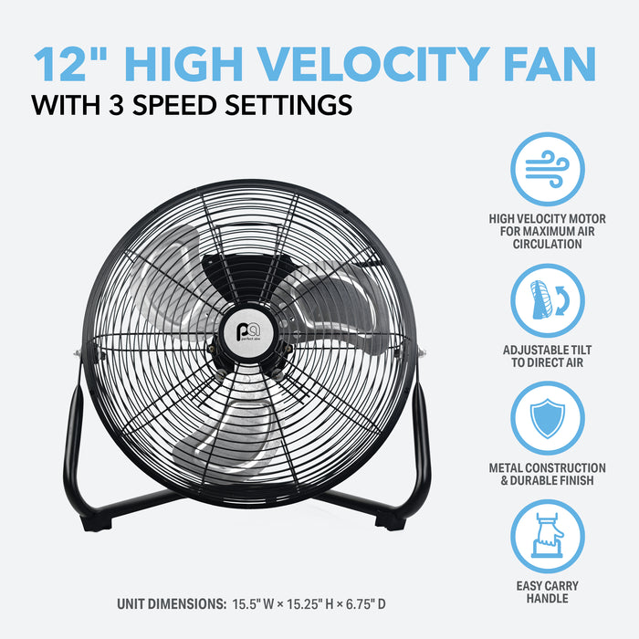 12” High Velocity Fan with Adjustable Tilting Head, 3 Speed Settings