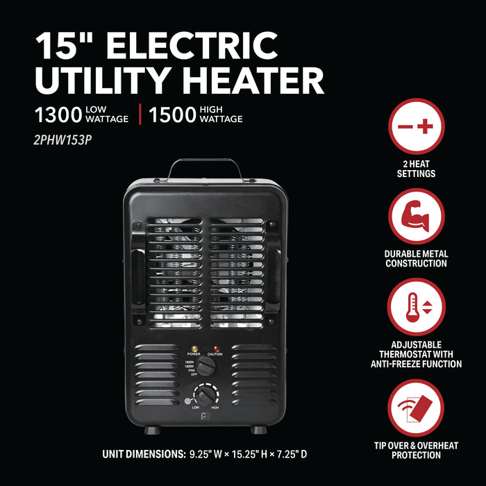 15 inch 1500/1300W Milkhouse Heater with 3 Prong Power Cord