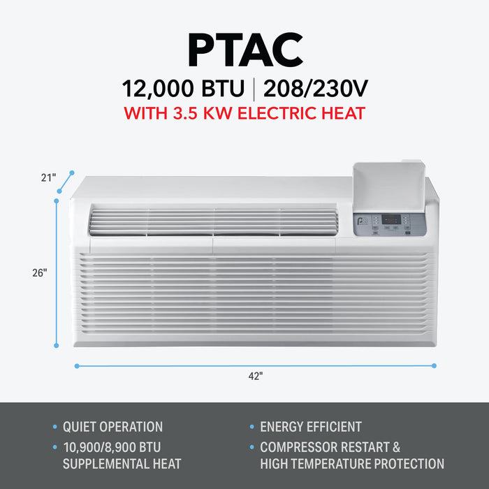 12,000 BTU 230V PTAC w/ 3.5 kW Electric Heat Assist