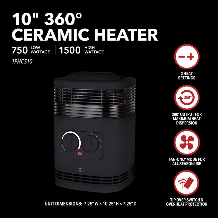 10" 750/1500W 360° Ceramic Heater
