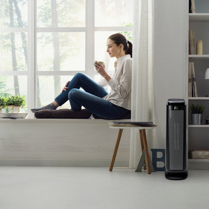 1500/900W Oscillating 23" Ceramic Heater with Remote, Black