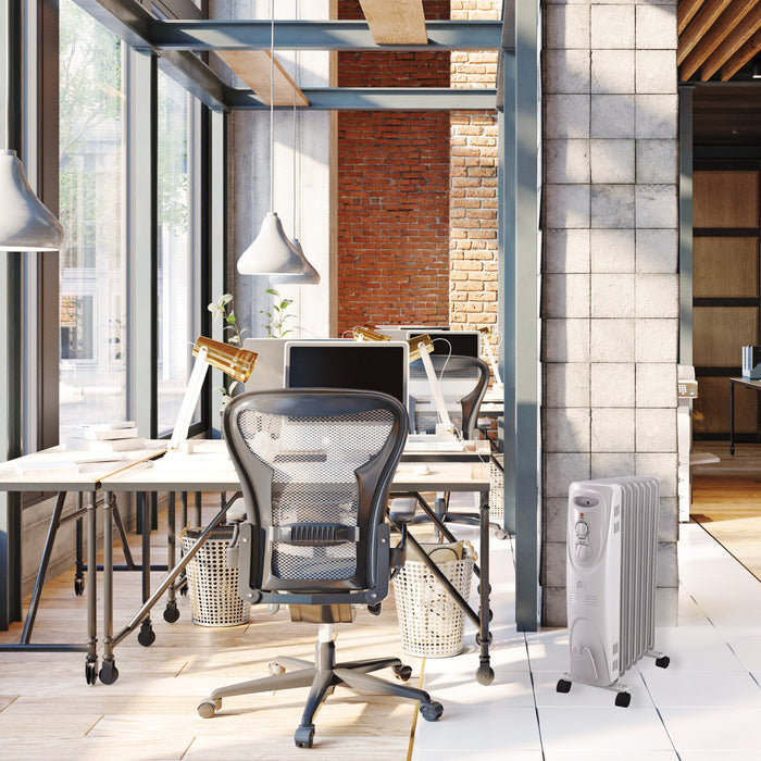 1500/900/600W 7-Fin 25" Oil-Filled Radiator Heater, White