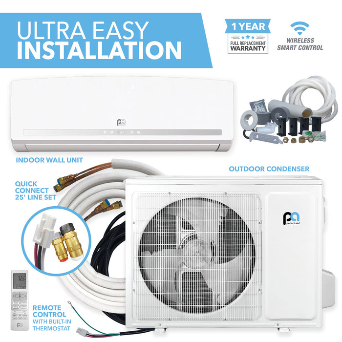 12,000 BTU Quick Connect Mini-Split Single-Zone System with Indoor & Outdoor Units, Line Set - 115V