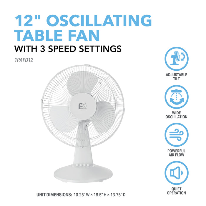 12" Table Top Fan with 3 Cooling Speeds and Oscillation Function