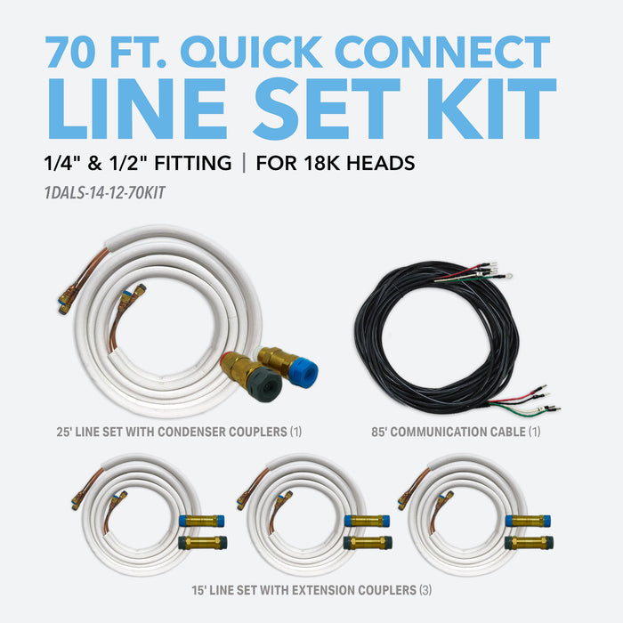 70' Line Set Kit for Perfect Aire & Denali Aire 18K BTU Quick-Connect Mini-Split Indoor Units, includes 85' Communication Cable