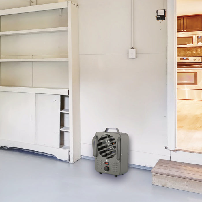 1500/750W 12" Metal Milkhouse Utility Heater with Fan-Only Mode and Anti-Freeze Function, Grey