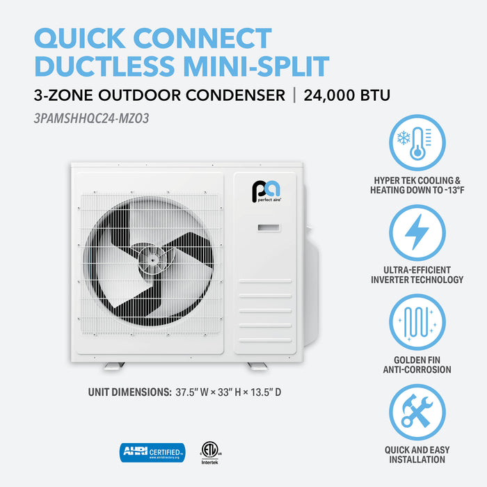 24,000 BTU 3-Zone Multi Zone Quick Connect Mini-Split Outdoor Condenser with HyperTek Heat, 230V