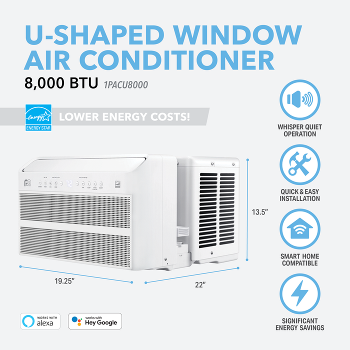 8,000 BTU 115V Energy Star U-Shaped Inverter Window Air Conditioner with Wireless Smart Controls