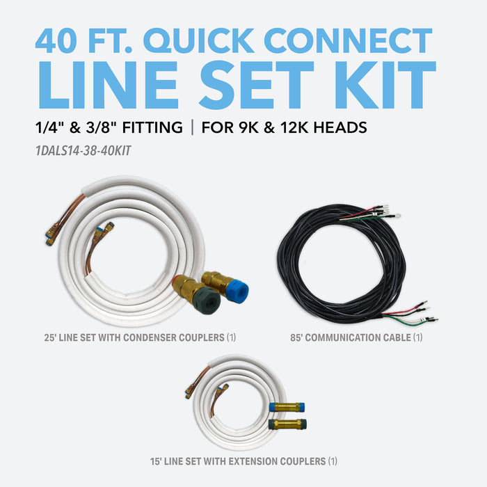 40' Line Set Kit for Perfect Aire & Denali Aire 9K and 12K BTU Quick-Connect Mini-Split Indoor Units, includes 70' Communication Cable
