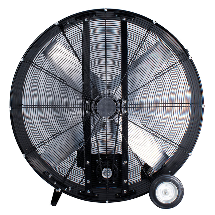 36” High-Velocity Belt Drive Drum Fan with Industrial-Grade Aluminum Blades, All-Metal Construction, 8” Wheels