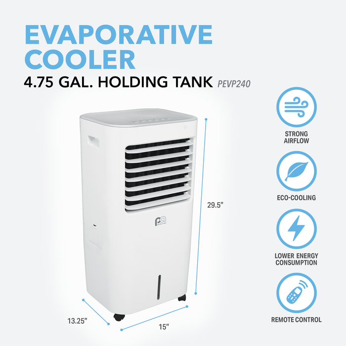 4.75 Gallon Evaporative Cooler with Remote Control and Cooling Ice Pack, 240 CFM Air Flow