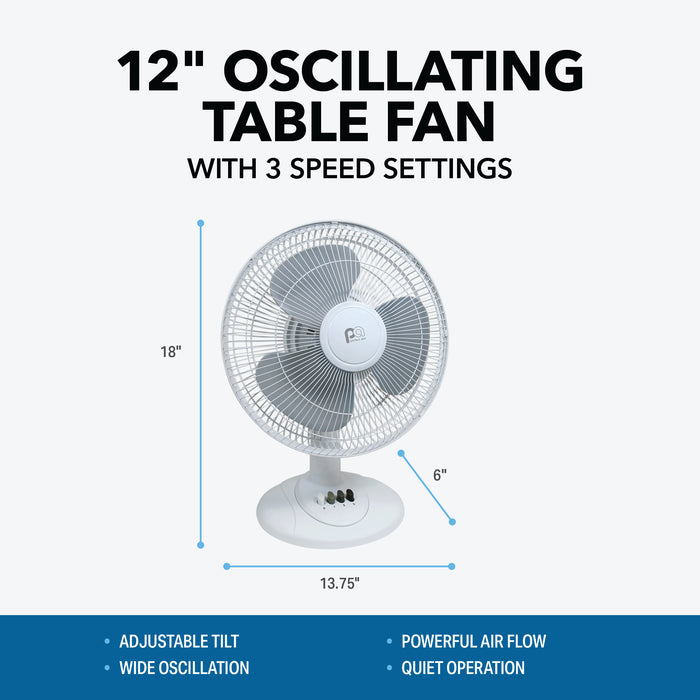 12" Table Top Fan with 3 Cooling Speeds and Oscillation Function