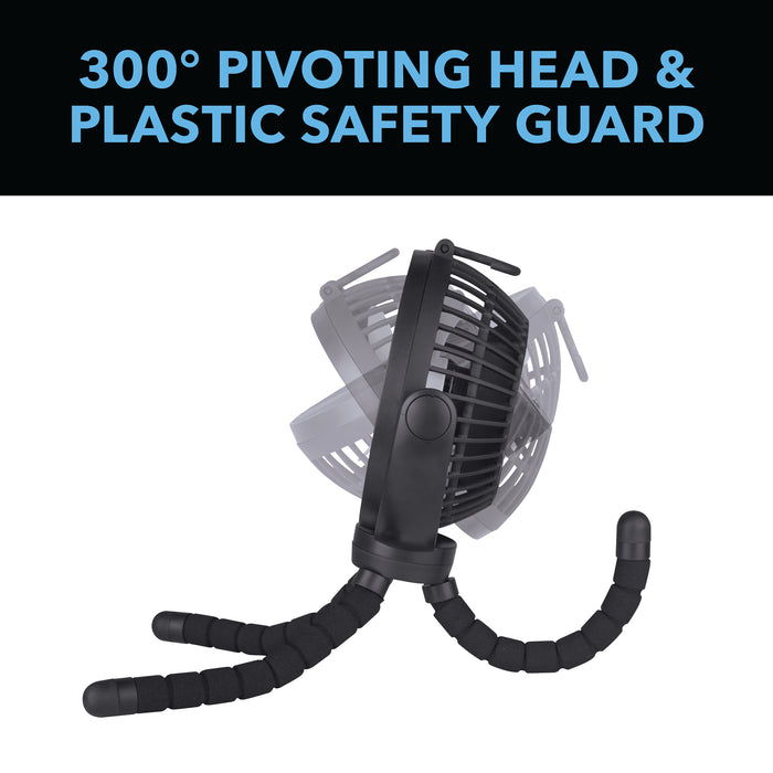 Portable Stroller Fan with Flexible Tripod and Rechargeable Battery
