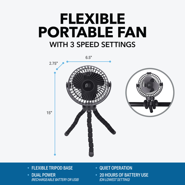 Portable Stroller Fan with Flexible Tripod and Rechargeable Battery
