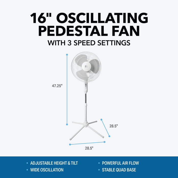 16" Pedestal Fan with Wide-Angle Oscillation and 3 Powerful Fan Speeds