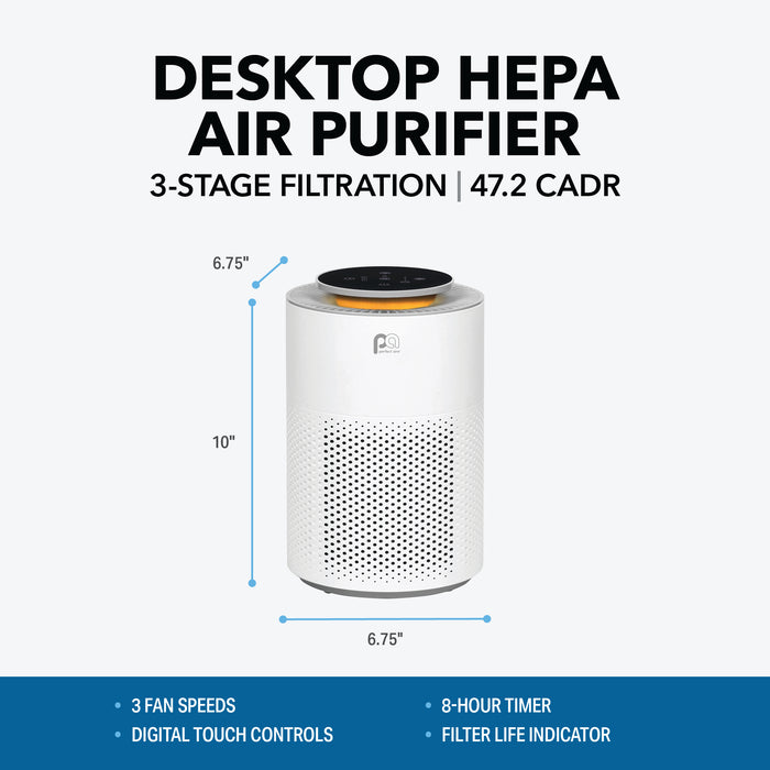 Desktop H13 HEPA Air Purifier with 3-Stage Filtration, Quiet Operation, and Child Lock
