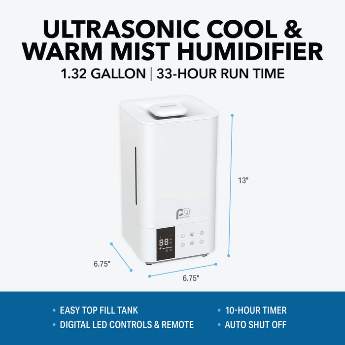 1.32 Gallon Ultrasonic Cool/Warm Mist Hybrid Humidifier with top-fill tank, remote control