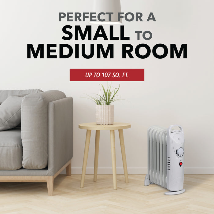 15" 700W 7-Fin Compact Oil-Filled Radiator Heater