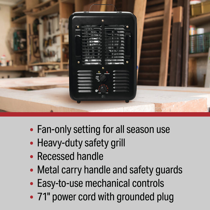 15" 1500/1300W Milkhouse Heater with 2 Prong Power Cord