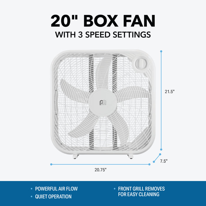 20" Box Fan with 3 Speeds and Easy-Carry Handle