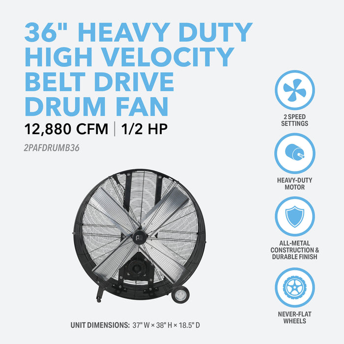36" Heavy-Duty High Velocity Belt Drive Drum Fan