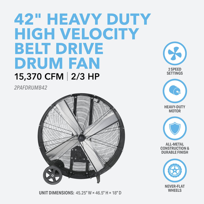 42" Heavy-Duty High Velocity Belt Drive Drum Fan