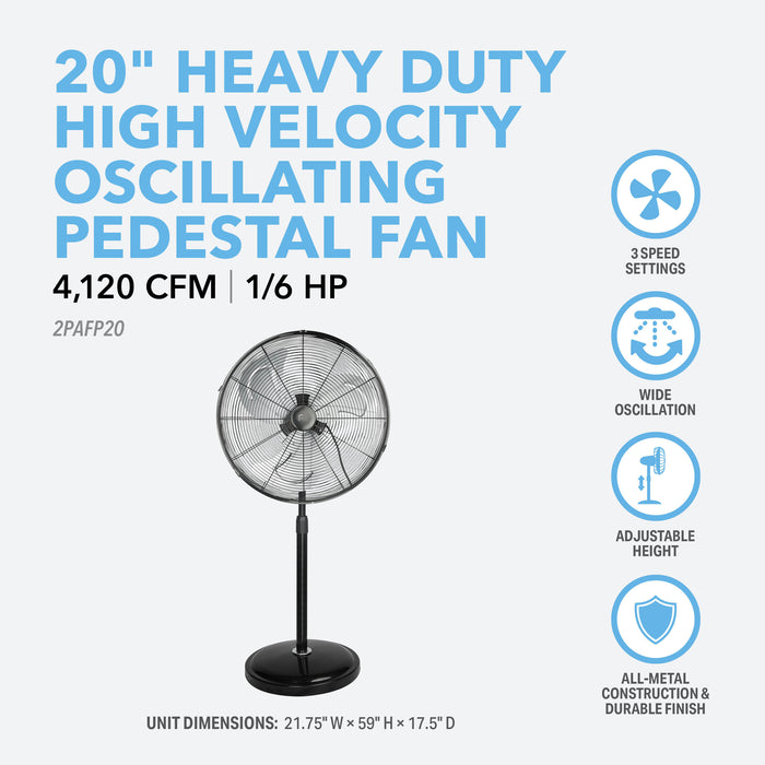 20" Heavy-Duty Oscillating High Velocity Pedestal Fan