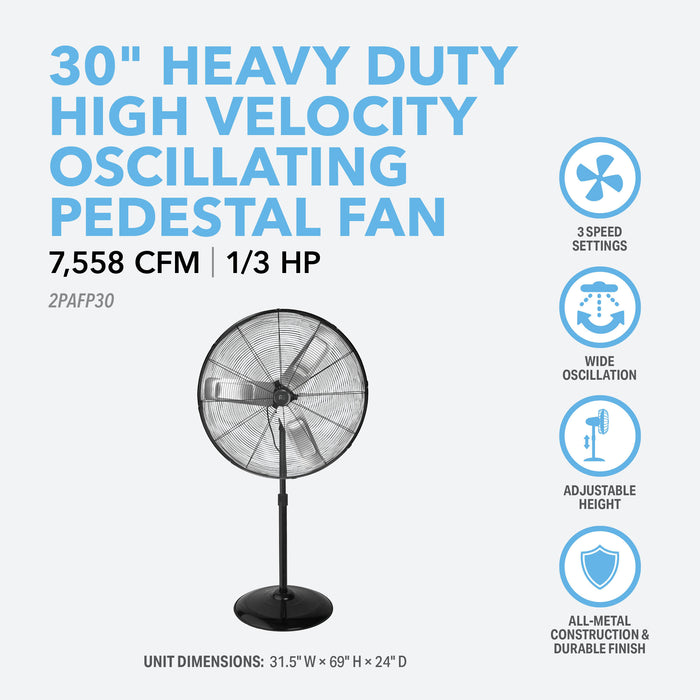 30" Heavy-Duty Oscillating High Velocity Pedestal Fan