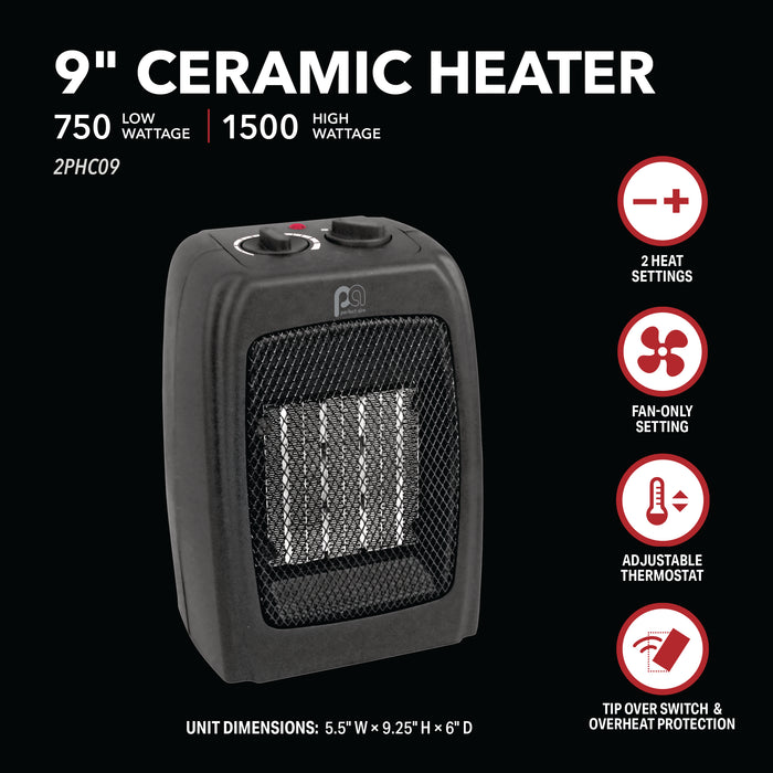 9 inch 1500/750W Ceramic Heater