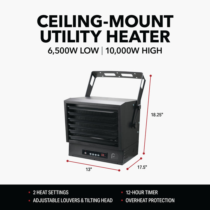 10,000/6,500W 240V Ceiling Mount Garage Utility Heater with Remote Control