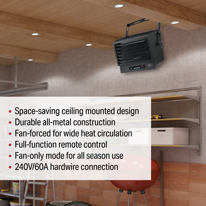 10,000/6,500W 240V Ceiling Mount Garage Utility Heater with Remote Control