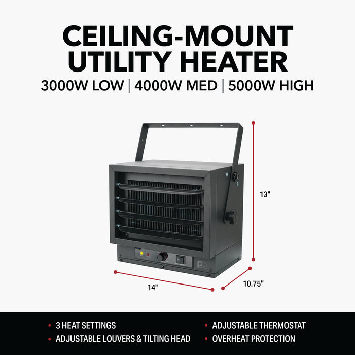 5,000/4,000/3,000W 240V Ceiling Mount Garage Utility Heater