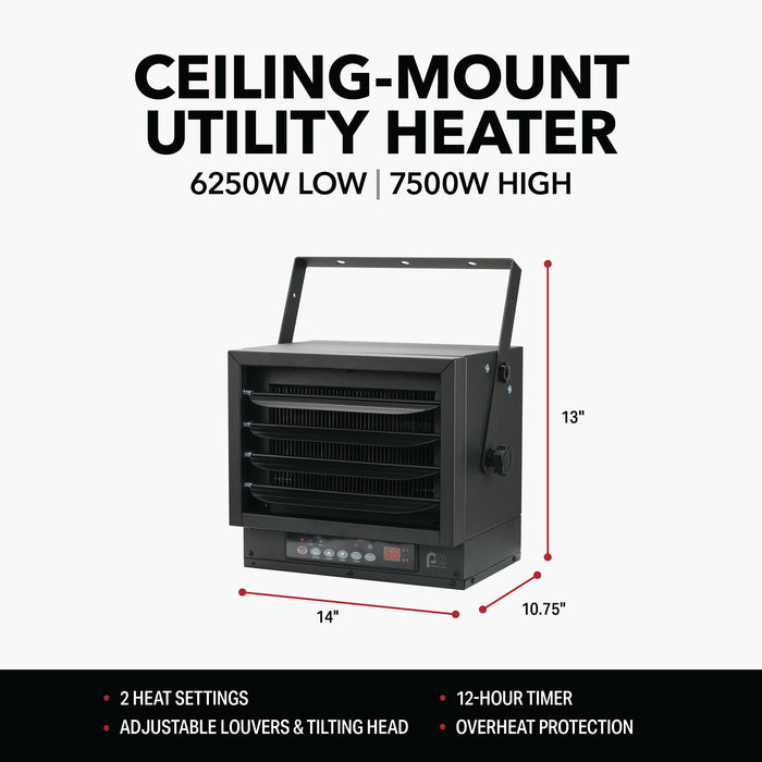 7,500/6,250W 240V Ceiling Mount Garage Utility Heater with Remote Control