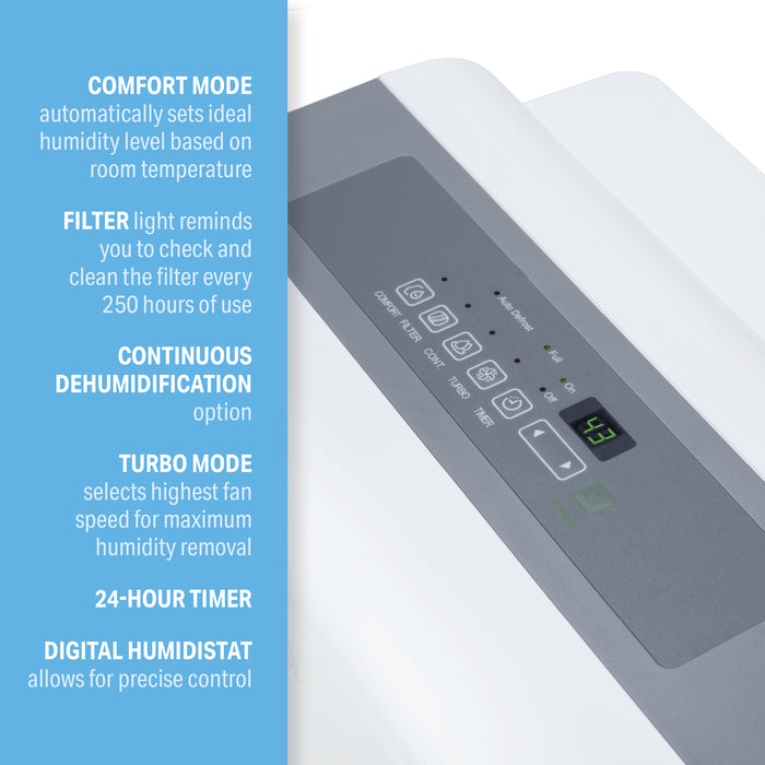22-Pint ENERGY STAR Dehumidifier With Continuous Drainage, Ultra-Quiet Operation - Ideal for Small Rooms & Basements