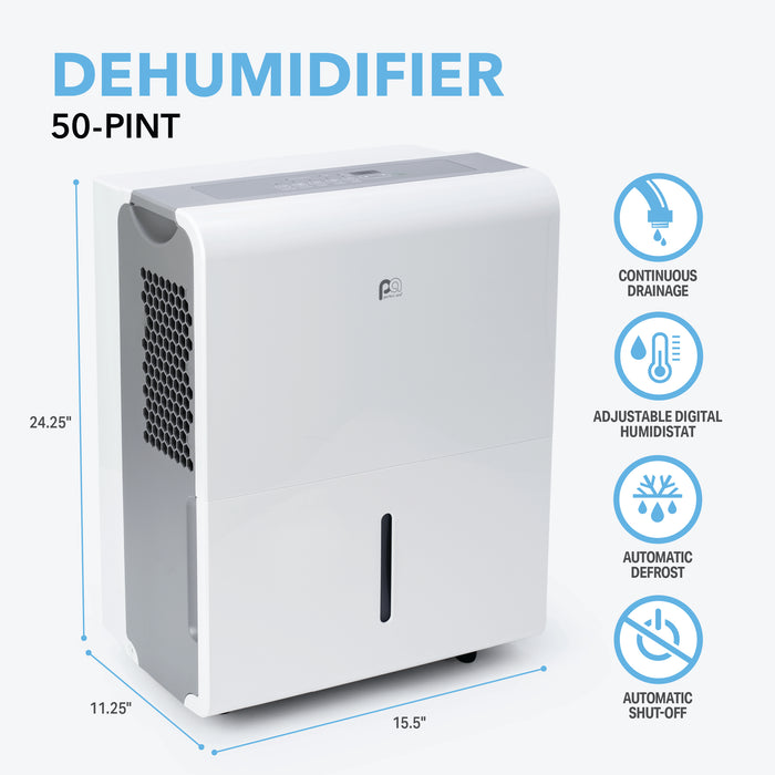 50-Pint Dehumidifier With Continuous Drainage, Ultra-Quiet Operation - Ideal for Large Rooms & Basements