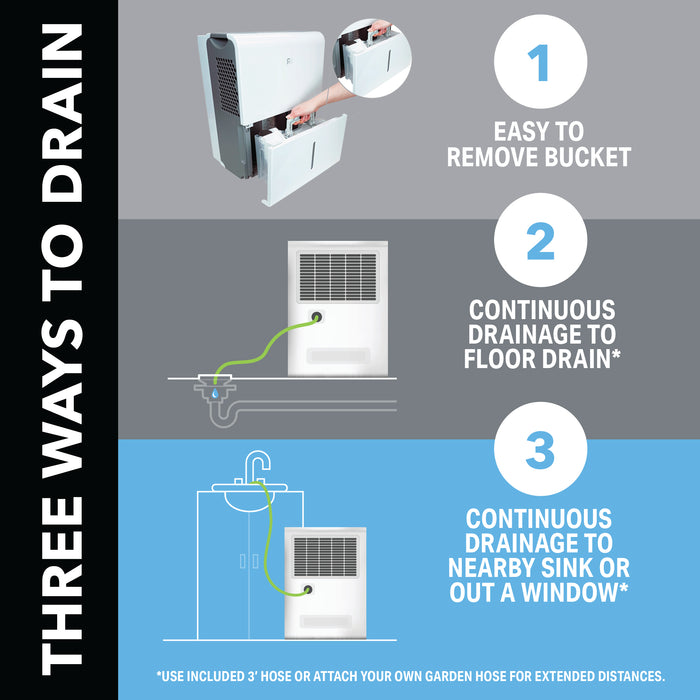 50-Pint Dehumidifier With Built-In Pump to Drain up to 16' Vertical Feet