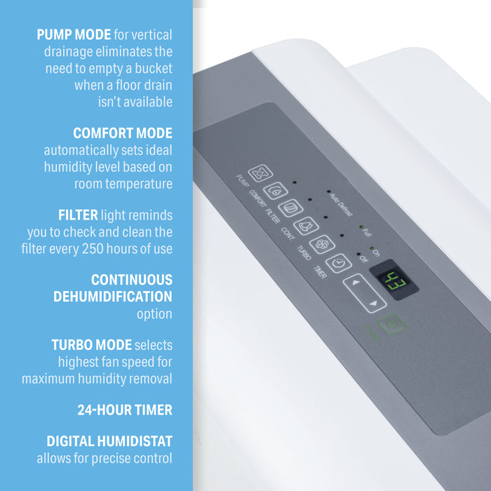 50-Pint Dehumidifier With Built-In Pump to Drain up to 16' Vertical Feet