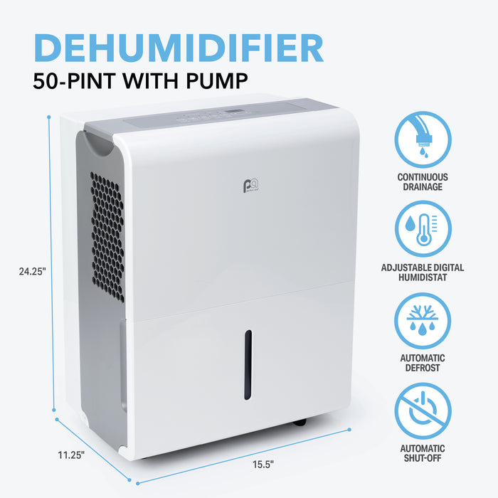 50-Pint Dehumidifier With Built-In Pump to Drain up to 16' Vertical Feet