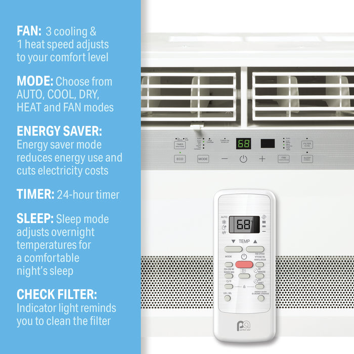 12,000 BTU 230V Cool/Heat Window Air Conditioner with 11,000 BTU Electric Heat, Follow-Me Remote Control