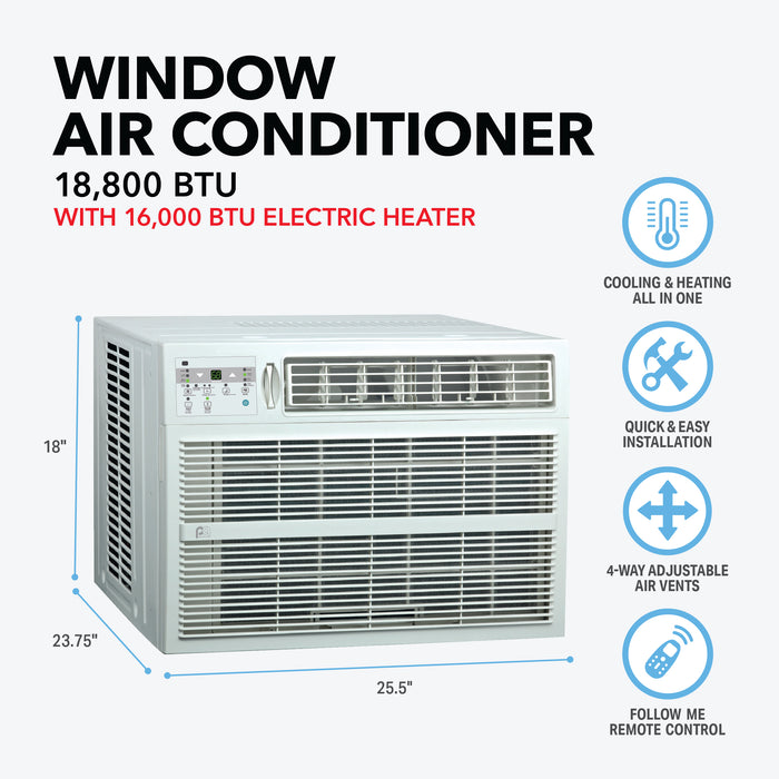 18,000 BTU Window Air Conditioner with Electric Heater (R32)