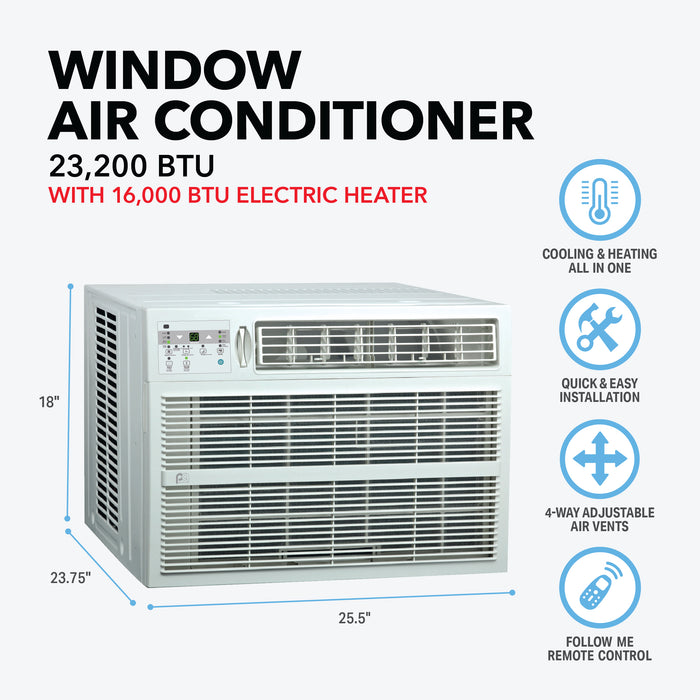 25,000 BTU Smart Inverter Window Air Conditioner – High-Capacity, Energy-Efficient AC for Rooms up to 1,500 Sq. Ft. (230V, 20A Plug)