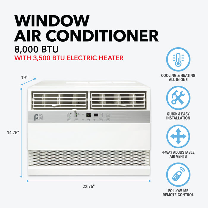 8,000 BTU 115V Cool/Heat Window Air Conditioner with 3,500 BTU Electric Heat, Follow-Me Remote Control