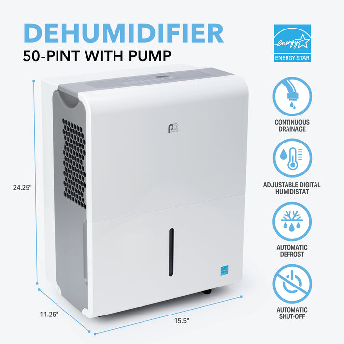 50-Pint ENERGY STAR Dehumidifier With Built-In Pump to Drain up to 16' Vertical Feet