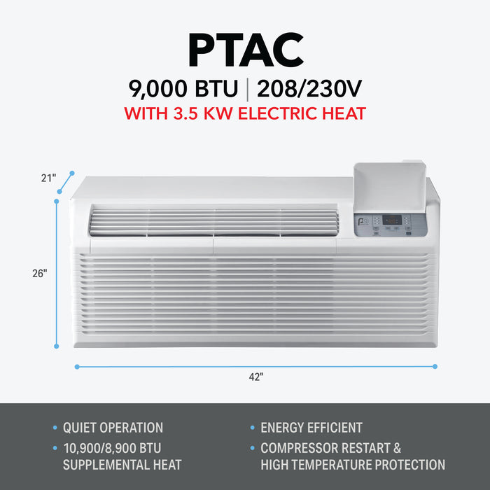 9,200 BTU 230V PTAC w/ 3.5 kW Electric Heat Assist