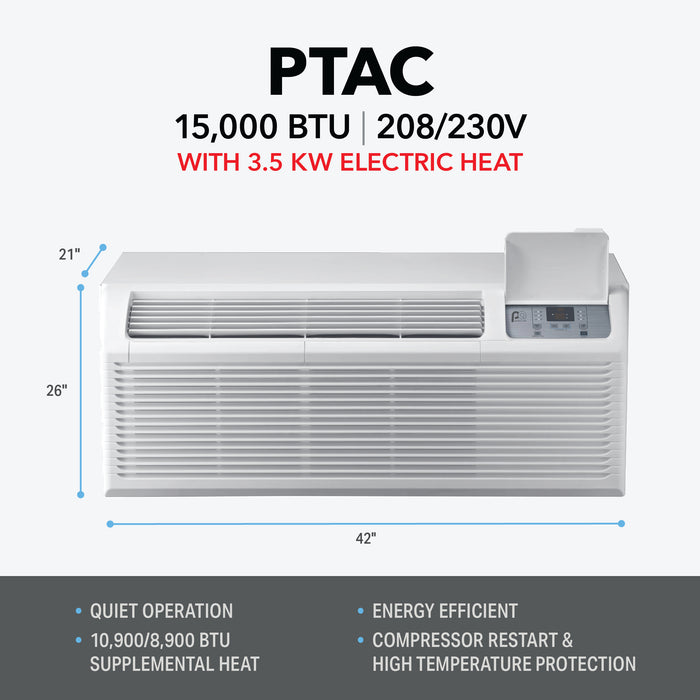 15,000 BTU 230V PTAC w/ 3.5 kW Electric Heat Assist