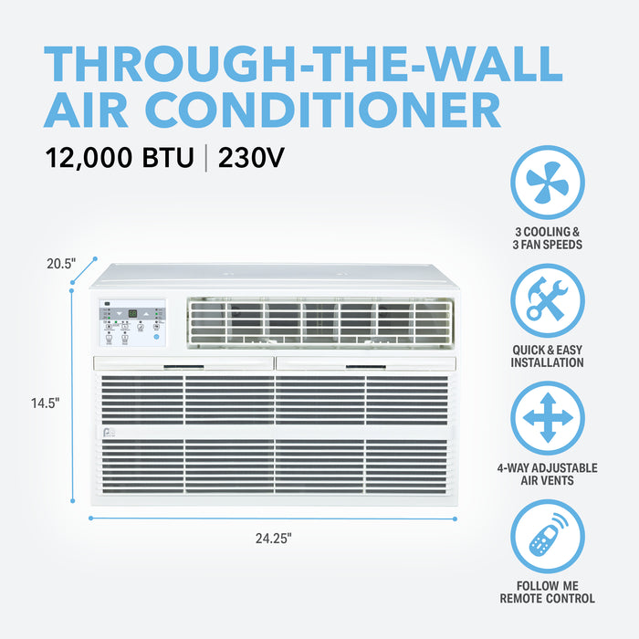 12,000 BTU 230V Through-the-Wall Air Conditioner with Remote Control for Spaces up to 550 Sq. Ft