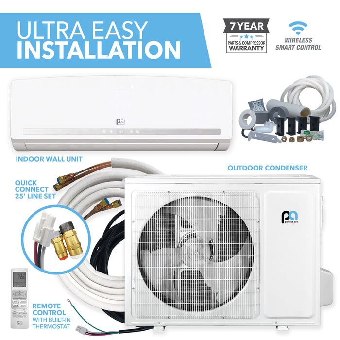 9,000 BTU Quick Connect Mini-Split Single-Zone System with Indoor & Outdoor Units, Line Set - 115V, R454B refrigerant