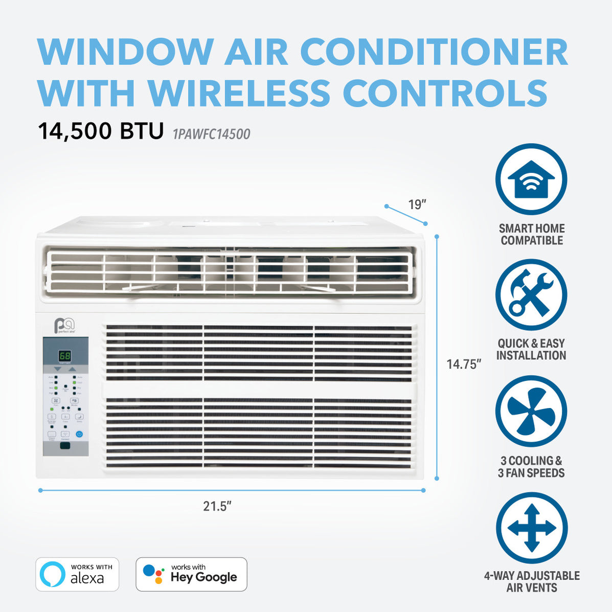 14,500 BTU High-Efficiency Window Air Conditioner with Wireless Smart ...