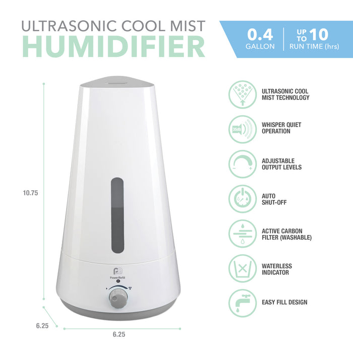 0.4 Gallon Ultrasonic Cool Mist Humidifier, Table Top