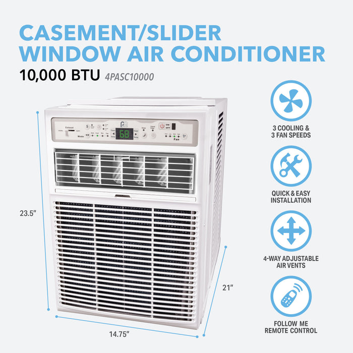 10,000 BTU 115V Casement Slider Window Air Conditioner with Follow-Me Remote Control